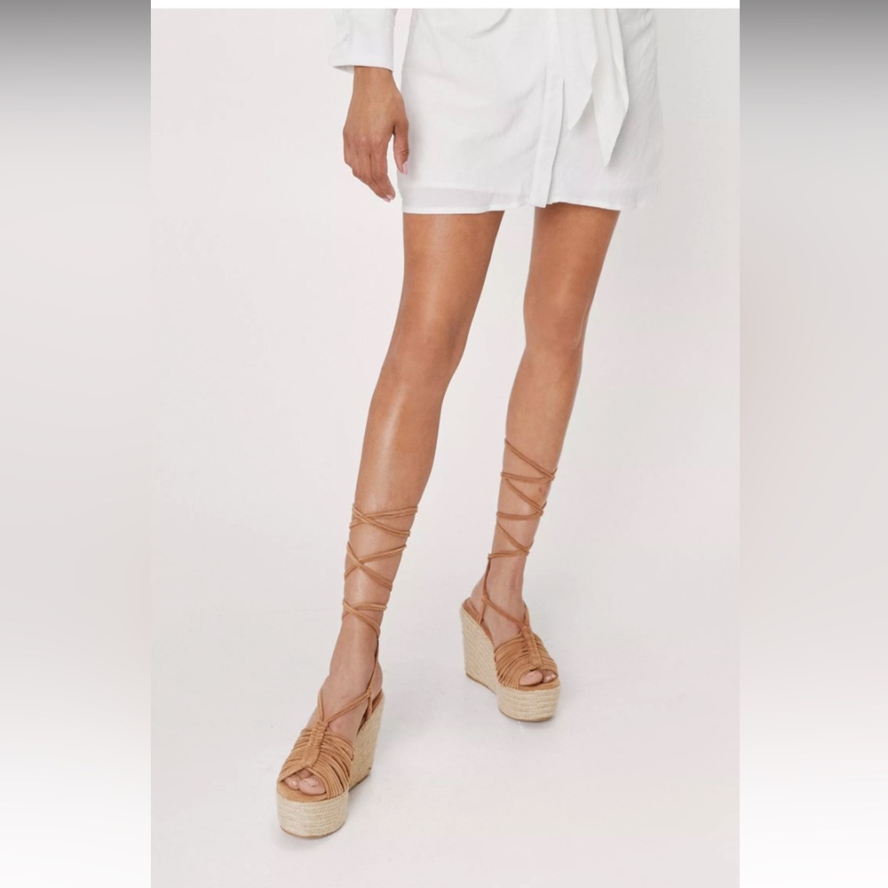 Strappy Suede Ankle Tie Wedges